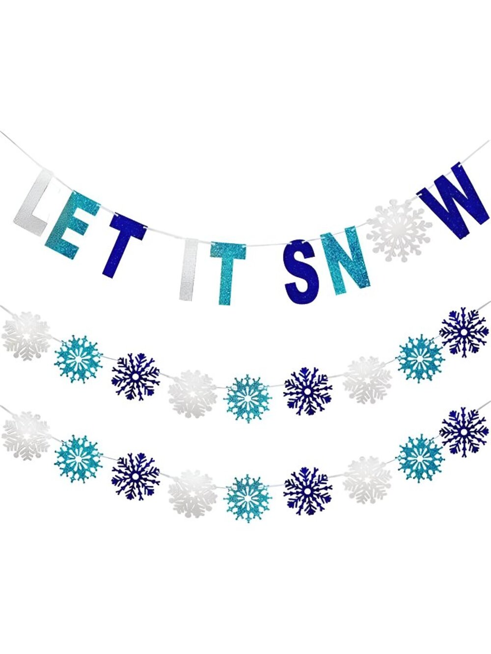 3 Pieces Let It Snow Banner, Glitter Winter Snowflake Garland Banner
